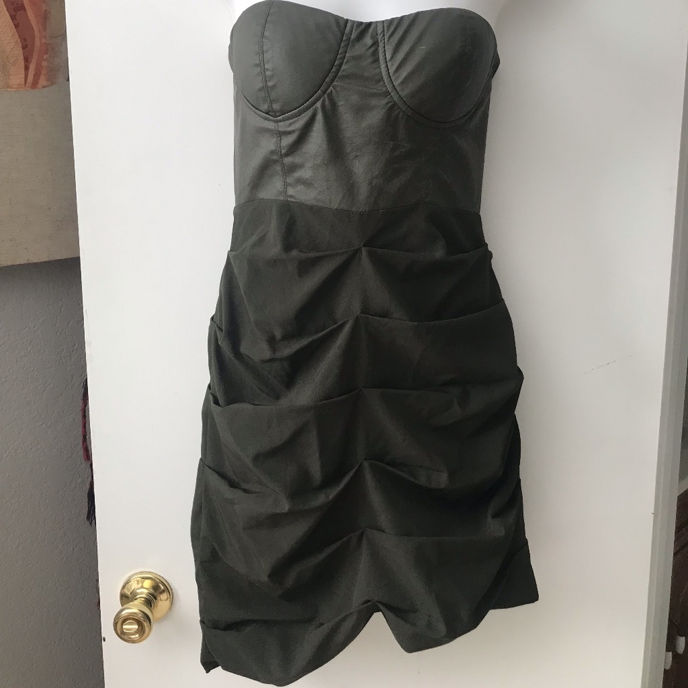 Army Green Faux Leather Dress